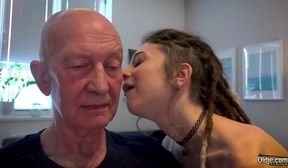 Young spanish slut sucks old man