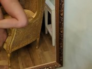 Extreme pleasure in front of a hotel mirror with all vibrating holes remotely controlled