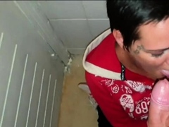 Tattooed milf fucks wild sexy cat in the toilet