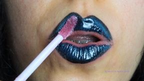 Gothic dark blue lipstick and glossy lips