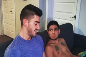 Blindfolded Roommate receives knob To Distract Him