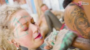 Wild Tattooed Girls Squirting Orgasm Orgy with Anal &mdash;  and DP!