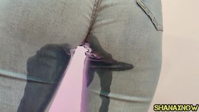 pissing in tight blue jeans soaked panties wetting pants