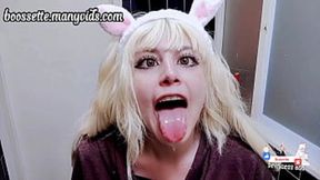 Cute 18yo teen girl gags on toothpaste foam