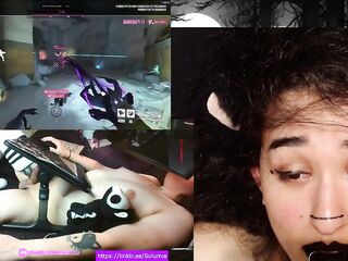 ALTERNATIVE CATGIRL SUCCBUS TRANSGIRL with vibrating plug plays overwatch during the time that viewers control it egirl rock rock kitten gamer gooner cute transgirl