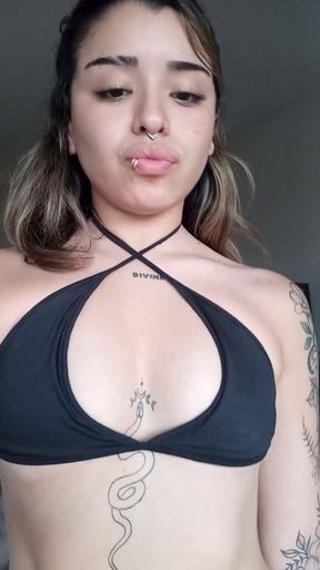 Amateur teen with big tits exposes her tight ass and juicy pussy