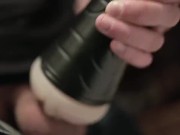 SLOW MOTION FLESHLIGHT HANDJOB AND CUMSHOT. MALE FLESHLIGHT TOY CLOSE UP