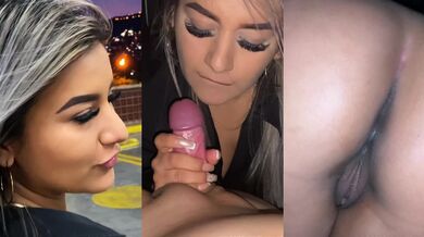 Petite Colombian blonde rides me hard in a car public sex with a tight pussy