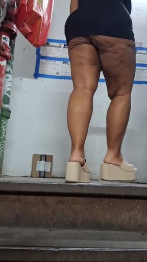 Mini Skirt Thick Legs Tease Puerto Rican Woman High Heel Platform Shoes Thong