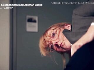 Danish mature Ditte Hansen pretends to lick nipple in skit