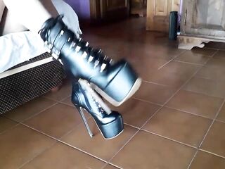 Ankle boots and blue very high heels