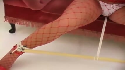 Brunette Red Dress Cuffed Sofa  Kinky4Ever