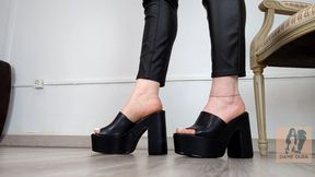 (610) Shoe Collection: Block Heel Black Platform Mules - Dame Olga (720p)