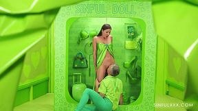 Sinful doll serves a new customer in the private lounge