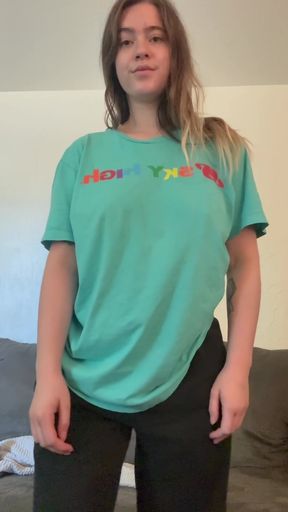 Been too long since I did a titty drop in a simple tee shirt