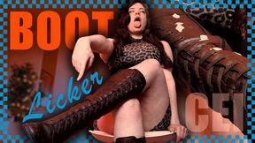 Bootlicker CEI Jerk to MissHannelore's instructions, Cum on Her Boots, and Lick them Clean!