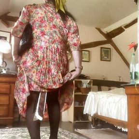 In vintage floral pattern dress