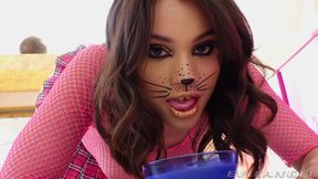 Liv Wild, teeny Latina kitty, gets power fucked and fed with man milk