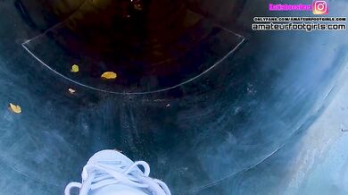 Kati´s adidas shoeplay, dipping fishnet socks insoles stinky feet lick her shoes sweaty feet