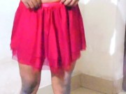 Ladyboy sissy simran sensual dance and show off her caged clitty and plugged black asshole in strip