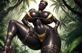 Gol Busty African Woman Bikini Dance in the Jungle