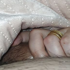 London bitch paws under customer&#039;s blanket with big dick