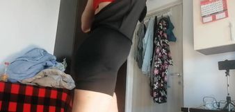 Amateur Wife Dancing Naked at Home. Amateur Woman Has Fun Trying on Clothes and Cutting Them.
