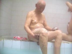 China grandpa in sauna