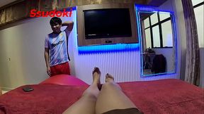 My lover didn'_t let me go play soccer and used her legs to make me stay, her tight pussy caught me