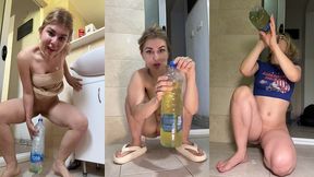 drinking a bottle of pee