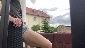 Russian Boy Plays with His Cock on the Terrace. Very Risky