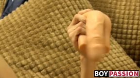 Young twink masturbates solo and plays with gay toys as well