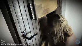 Horny cougar MILF fucks a student's cock at the homemade gloryhole
