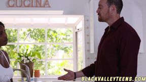 Ebony teen from next door Daya Knight bounces on white tool