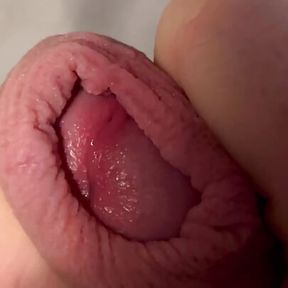 close up Jerking and playing with my wet cock and foreskin