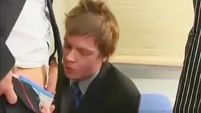 British Threesome Office Blowjob