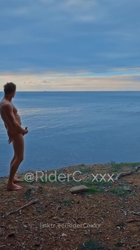 RiderCoxxx, hiking naked along the coast, showing off and cumming   Clip 1