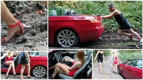 HOT AND SEXY: Emily got her luxury BMW 335 stuck in deep mud