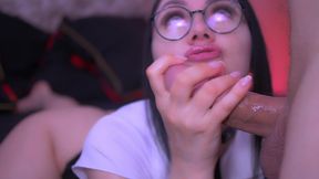 beautiful lady gives blowjob her paramour s and gets oral creampie.