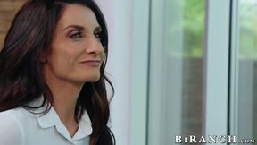 Busty Silvia Saige getting intensely banged by two hung bisexual dudes