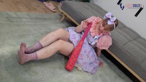 Baseball Bat Footjob Play with Naughty Thea