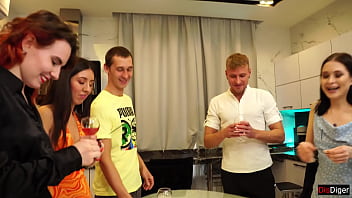 Sexy teens fuck in group at wild New Year's Eve party