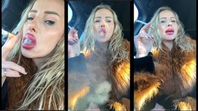 Smoking in the car in fur