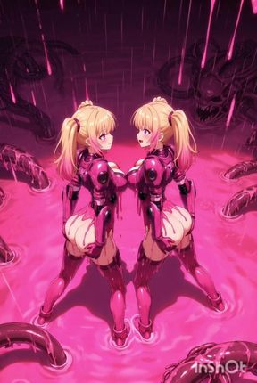 Two blonde anime girls in slime