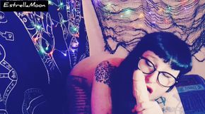 Brunette with Glasses Masturbates and Sucks