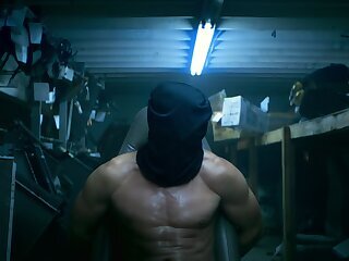 Nude muscular masked hunk Kory Grim was tied and shot in Wu Assassins
