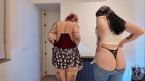 4K BBW CHUBBY BIG PAWG IN JEANS LESBIAN DOUBLE DILDO SEX BJ