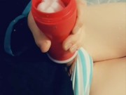 Femboy cums in onahole a third time while waiting for his PH upload