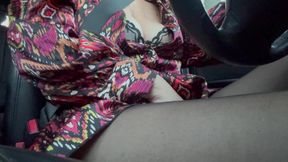 I woke up horny and touched my pussy through pantyhose in the car in public