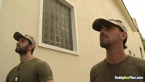 DaddysexFiles: Joe Parker and CJ Parker bang Conner Habibs ass when caught pissing on the camp